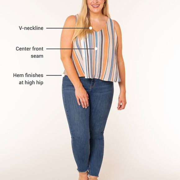 Halogen Top Beach Stripe Crepe V Neck Tank 2X - Picture 11 of 11